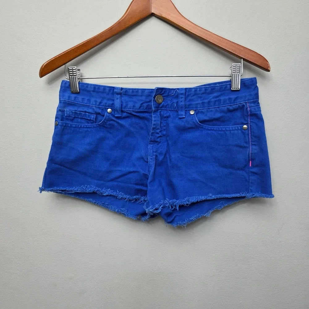 PINK Victoria's Secret Denim‎ Shorts Womens 0 Blue Mini Raw Hem Low Rise Y2K
